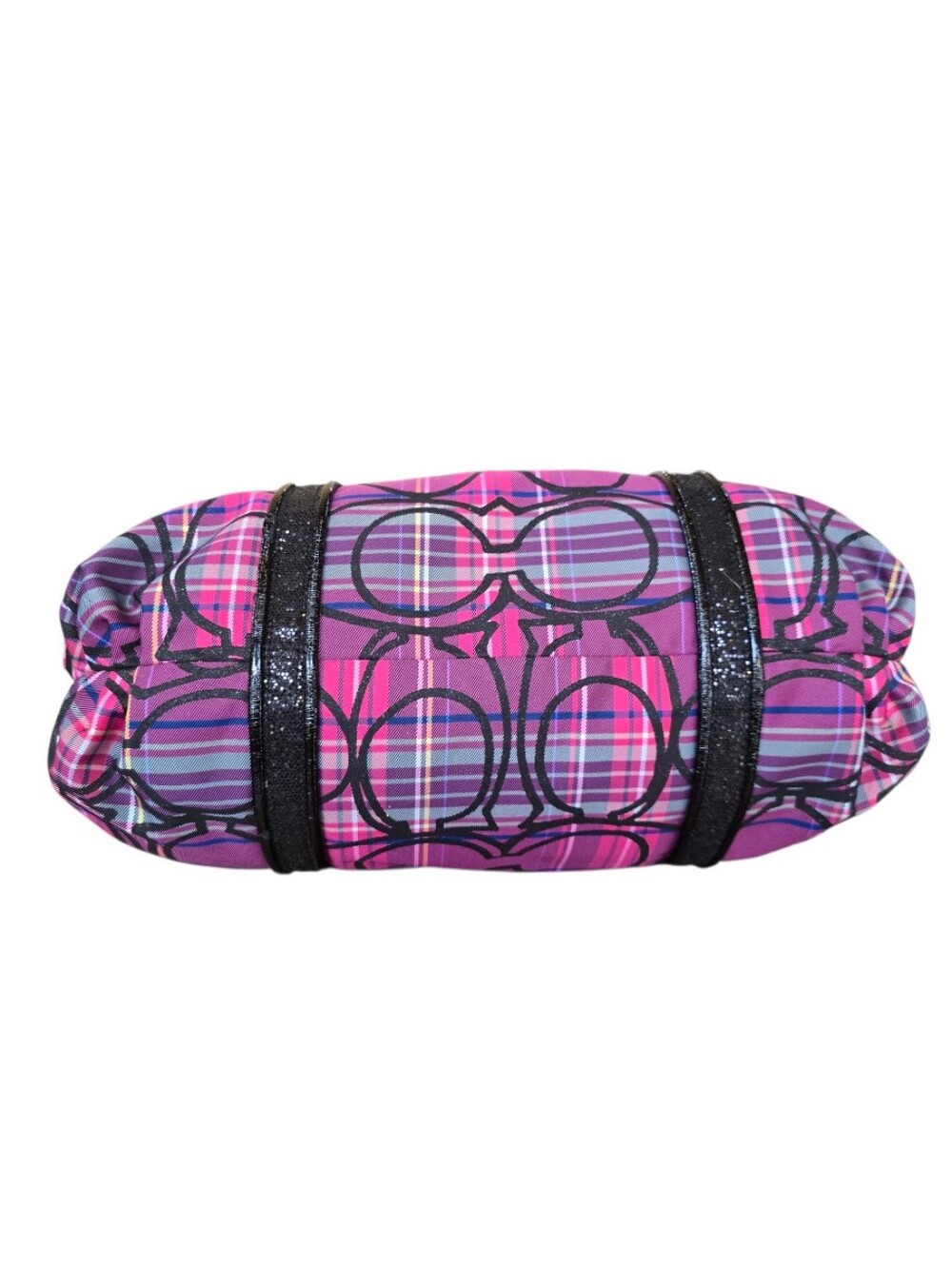 Coach Poppy Tartan Glam Purple Magenta  Black Tote Wristlet 2 Piece Set - Picture 5 of 16